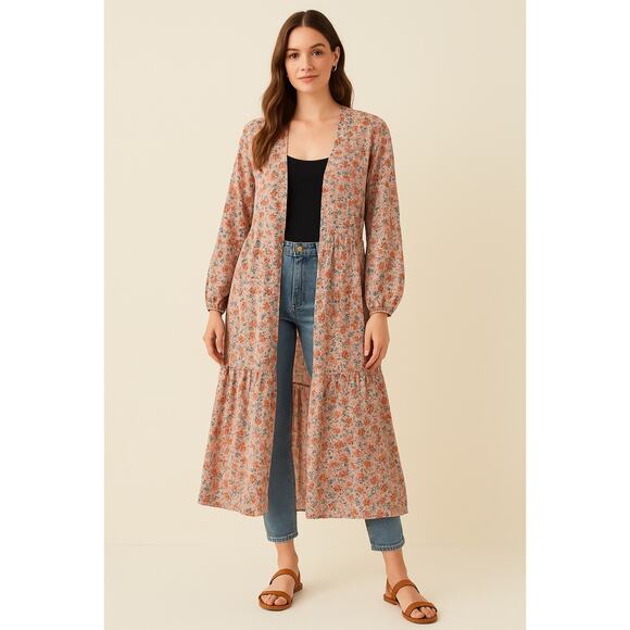 Wild Fable Pink Floral Maxi Kimono Duster Long Sleeve Boho XS/S - Picture 1 of 8